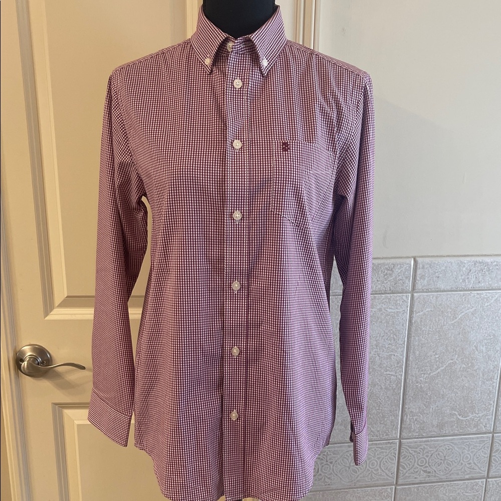 Izod Maroon Checkered Button up long sleeve Shirt